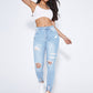 Essnce High Waist Ripped Moustache Effect Skinny Jeans