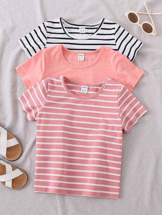 Genkimix Kids Young Girl 3pcs Striped Print Tee