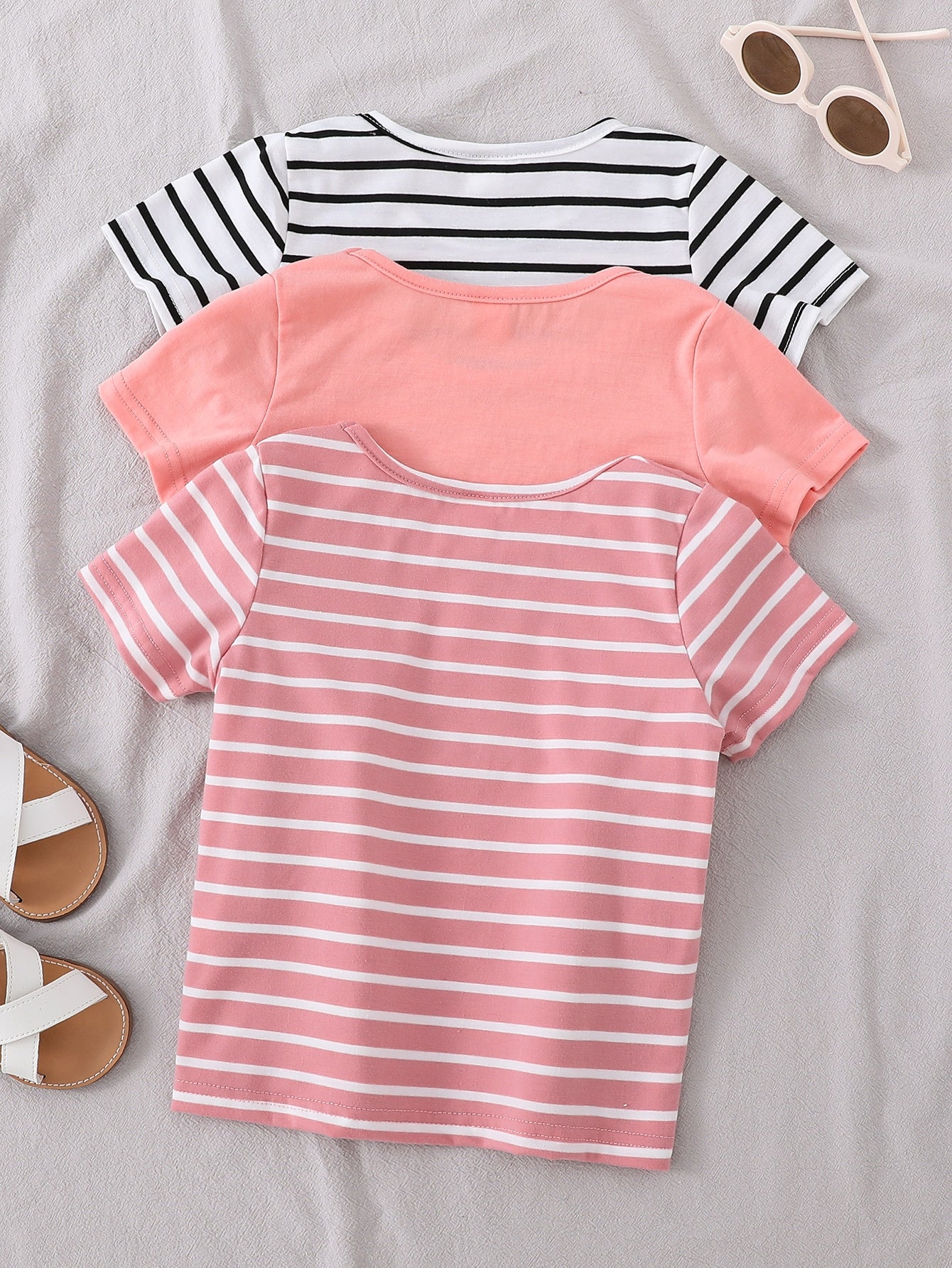 Genkimix Kids Young Girl 3pcs Striped Print Tee