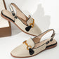 Fashion Apricot Flats For Women, Metal Decor Linen Slingback Flats