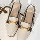 Fashion Apricot Flats For Women, Metal Decor Linen Slingback Flats