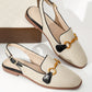 Fashion Apricot Flats For Women, Metal Decor Linen Slingback Flats