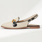 Fashion Apricot Flats For Women, Metal Decor Linen Slingback Flats