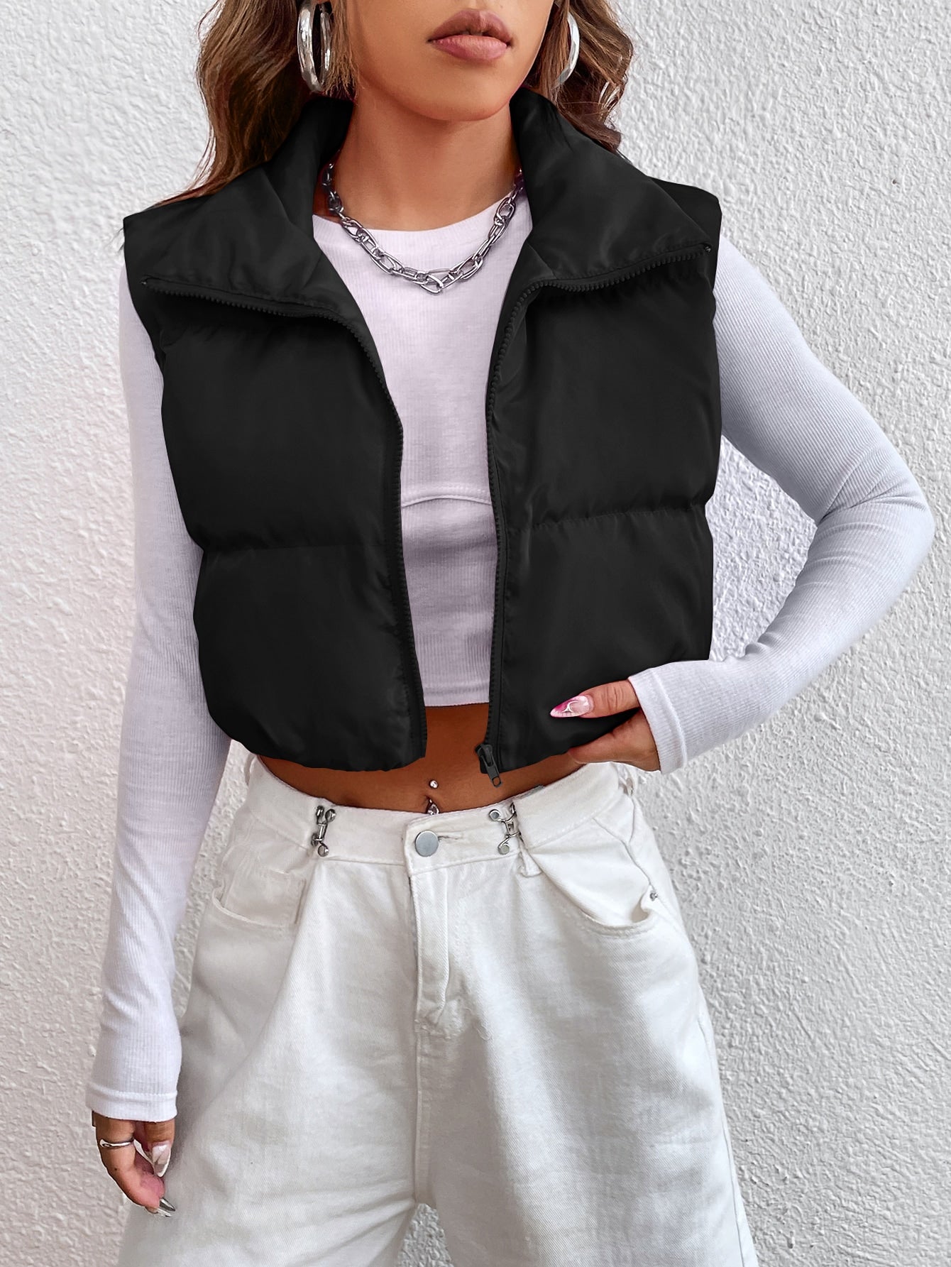 EZwear Zipper Front Vest Padded Coat