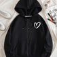 Essnce Heart Print Zip Up Drawstring Thermal Lined Hoodie,Long Sleeve Tops