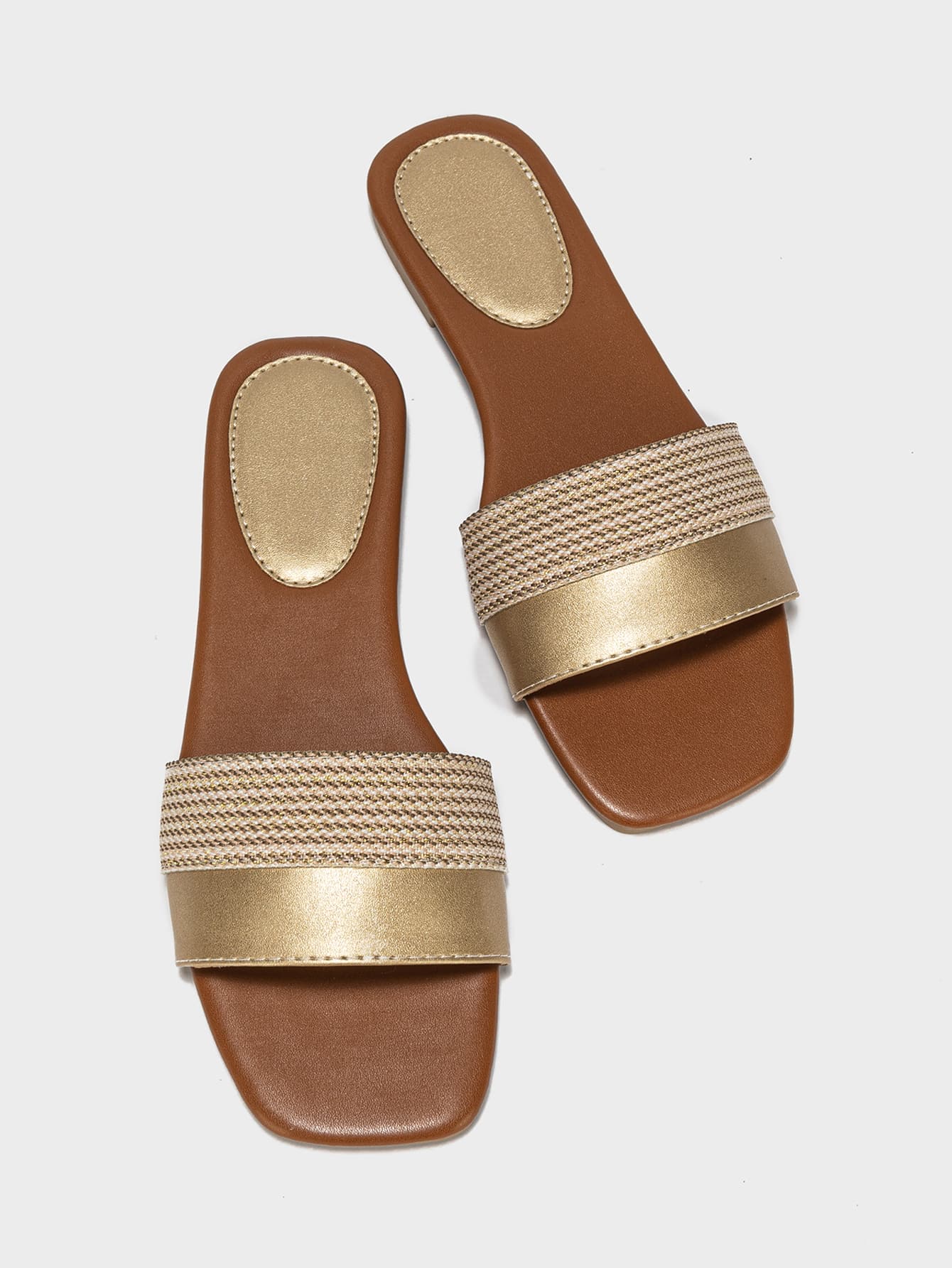 Metallic Striped Pattern Slide Sandals