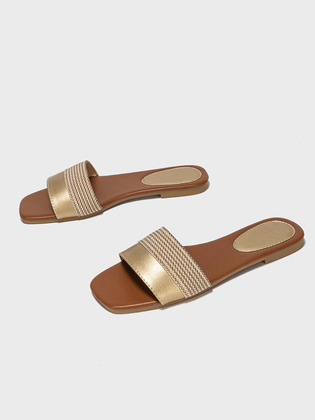 Metallic Striped Pattern Slide Sandals