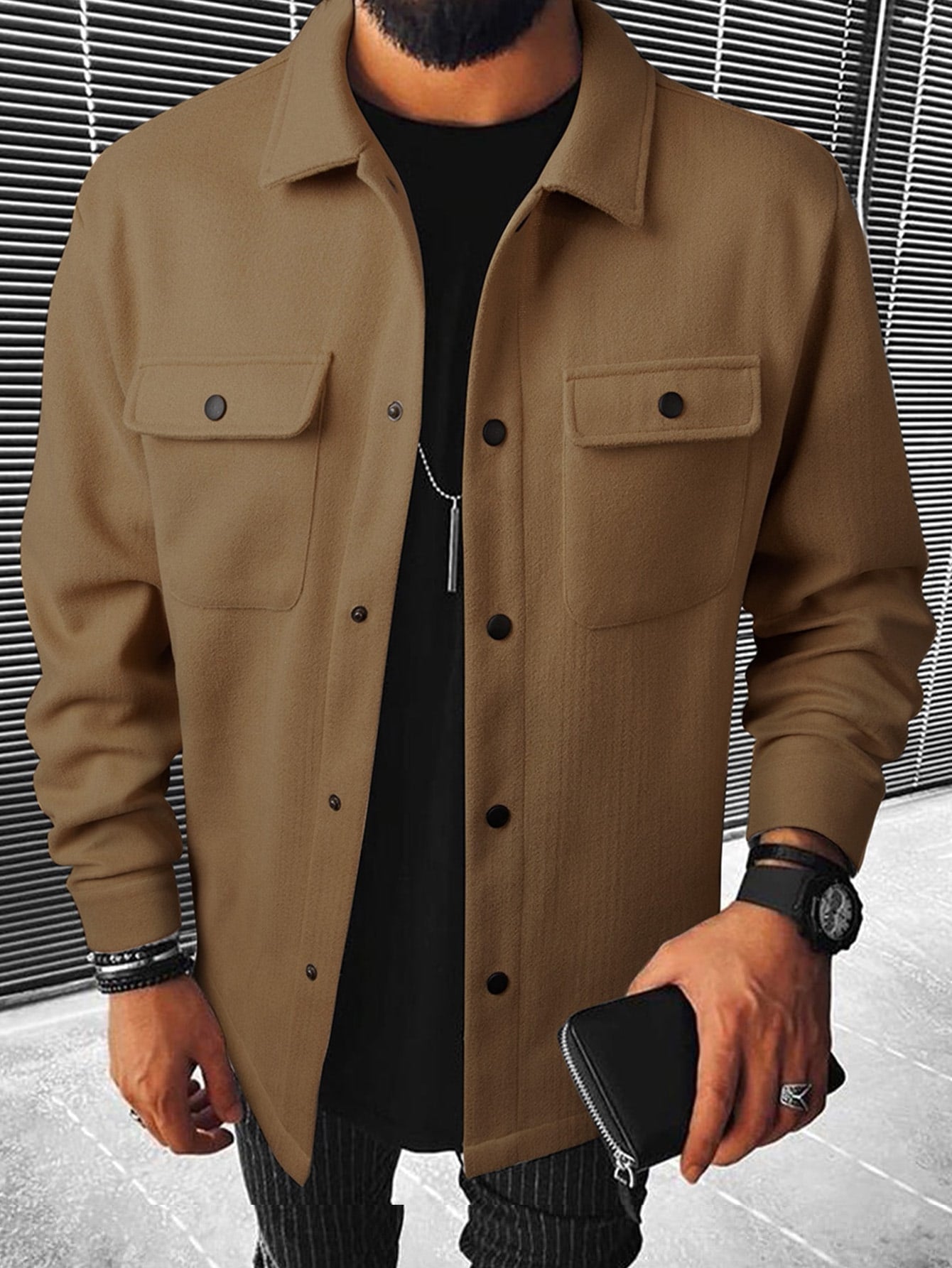 Manfinity Homme Men Flap Pocket Overcoat