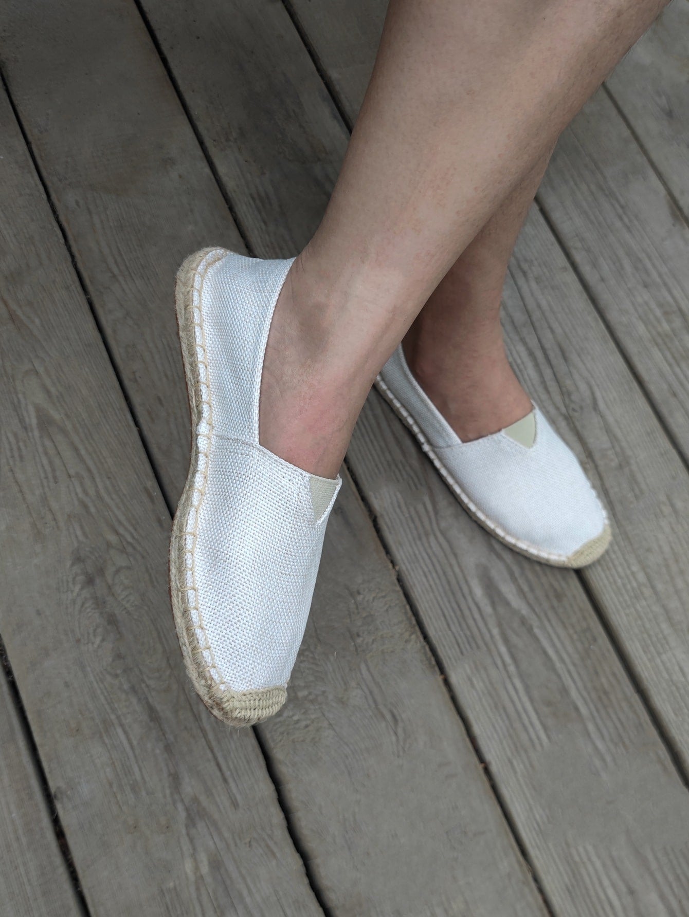 Men Minimalist Espadrilles Canvas Loafers White, White Solid Color Woven Grass Shoes