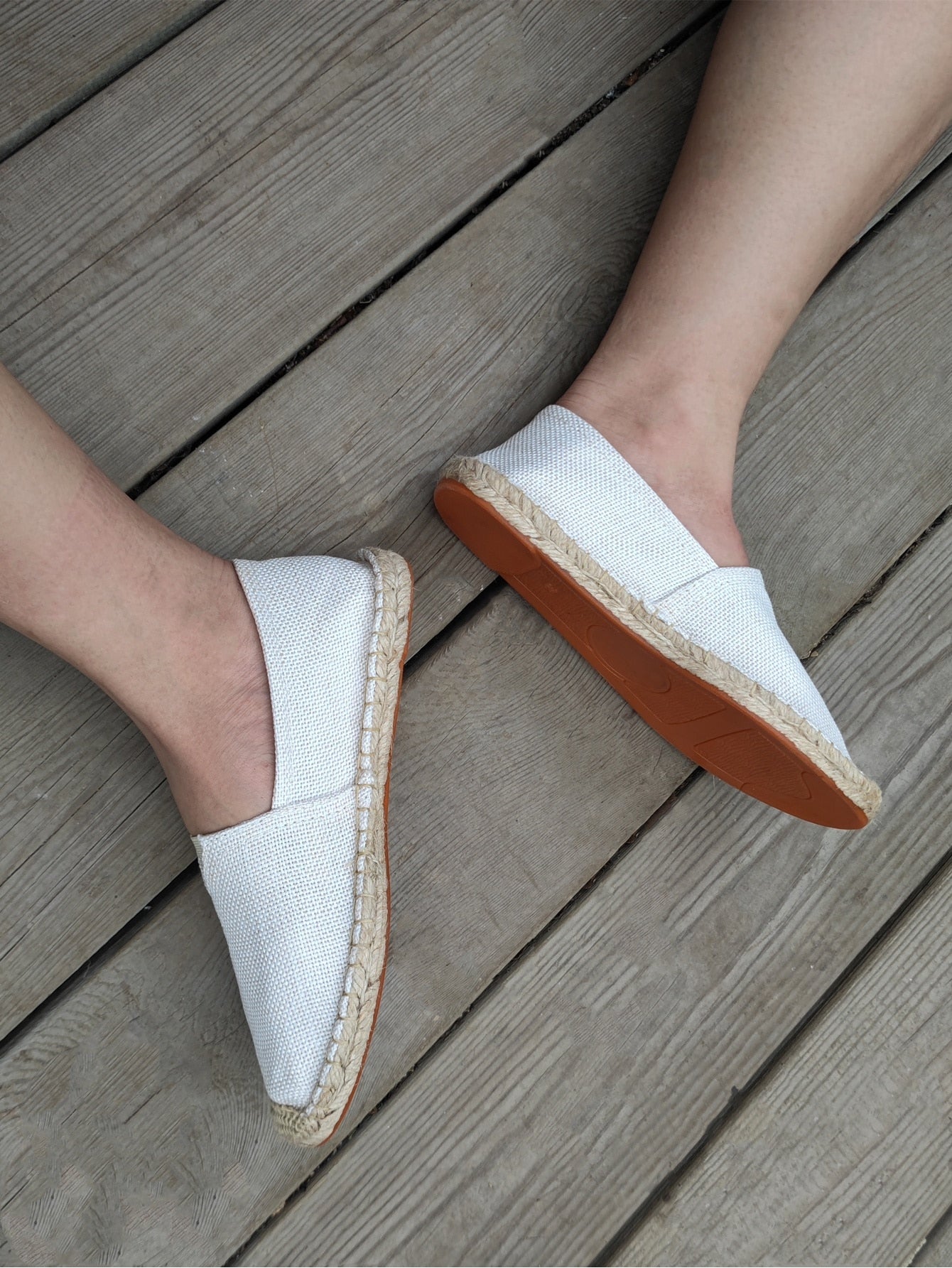 Men Minimalist Espadrilles Canvas Loafers White, White Solid Color Woven Grass Shoes