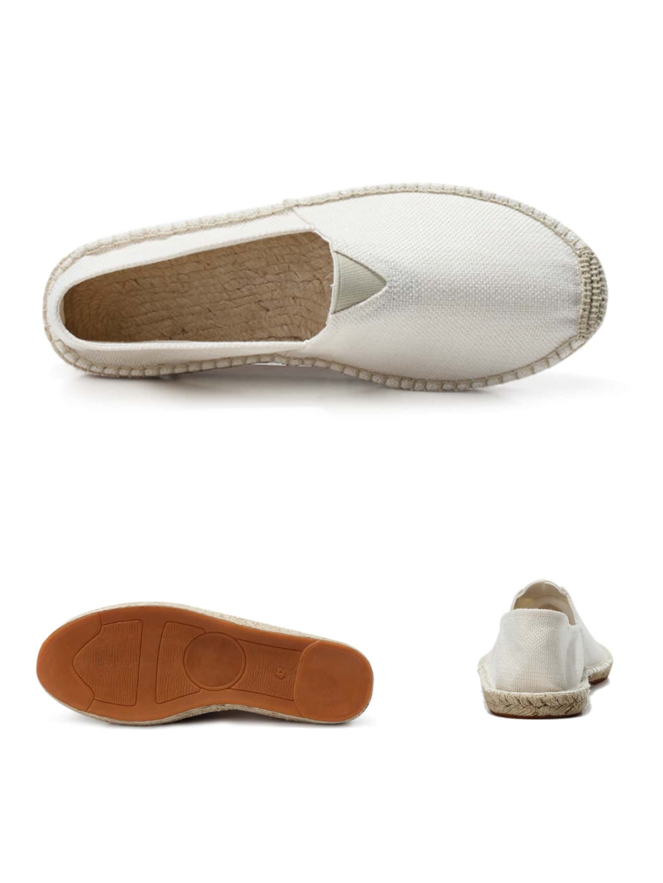 Men Minimalist Espadrilles Canvas Loafers White, White Solid Color Woven Grass Shoes