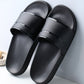 Cool Black Slide Shoes For Men, Striped Pattern Single Band Shoes