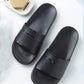 Cool Black Slide Shoes For Men, Striped Pattern Single Band Shoes