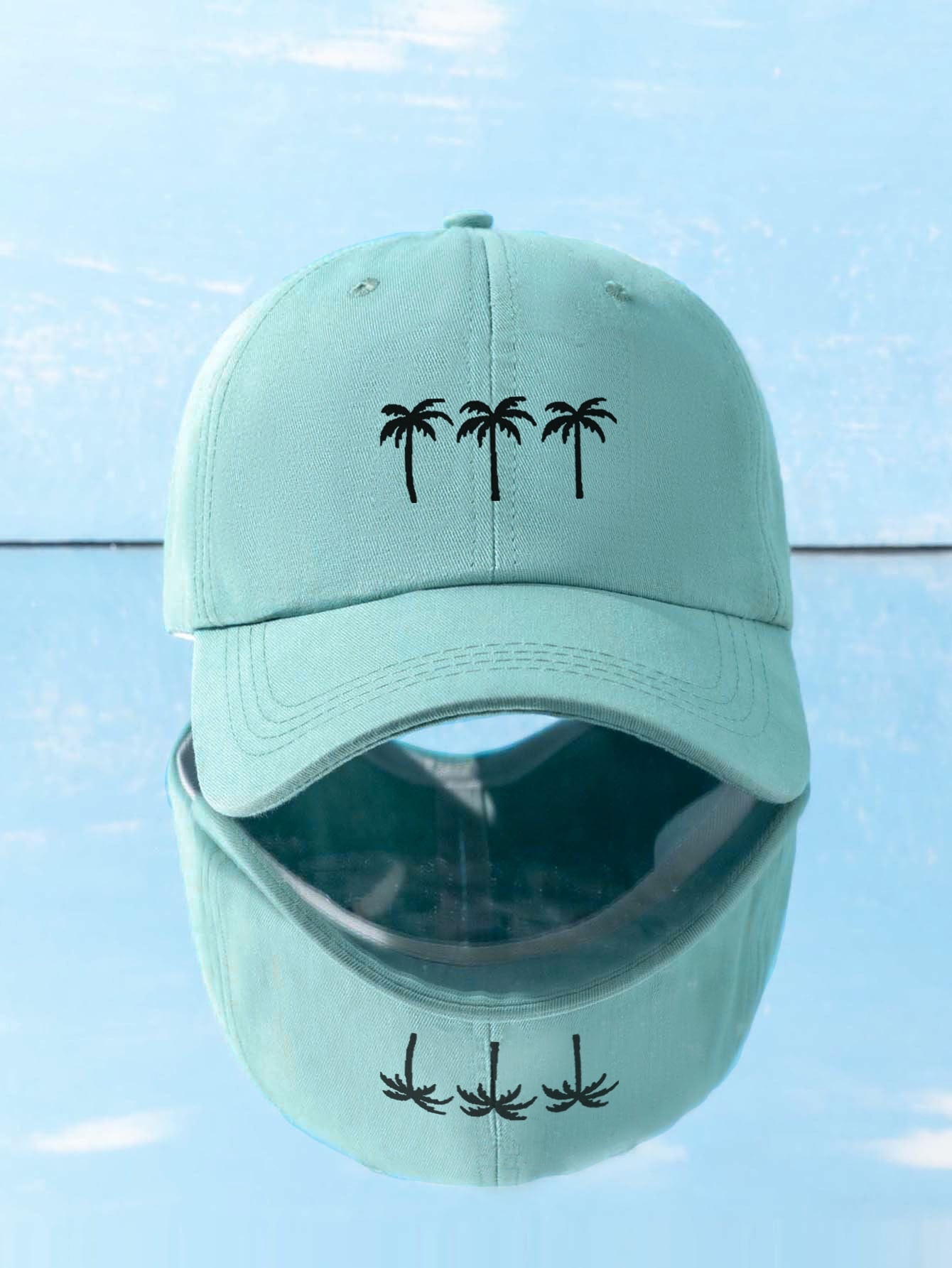 1pc Unisex Printed 3 Coconut Tree Baseball Cap, Adjustable Casual Outdoor Hat