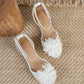 Girls Appliques Decor Ankle Strap Flats, Fashion Outdoor Flats