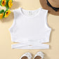 Tween Girl White Solid Color Casual Basic Round Neck Tank Top For Summer