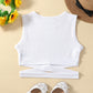 Tween Girl White Solid Color Casual Basic Round Neck Tank Top For Summer