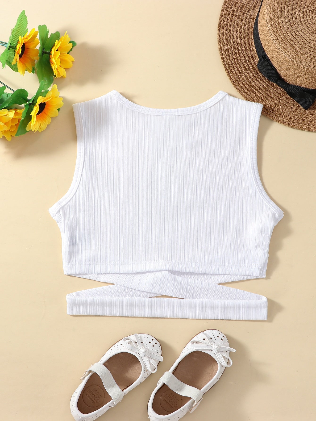 Tween Girl White Solid Color Casual Basic Round Neck Tank Top For Summer