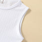 Tween Girl White Solid Color Casual Basic Round Neck Tank Top For Summer