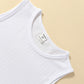 Tween Girl White Solid Color Casual Basic Round Neck Tank Top For Summer