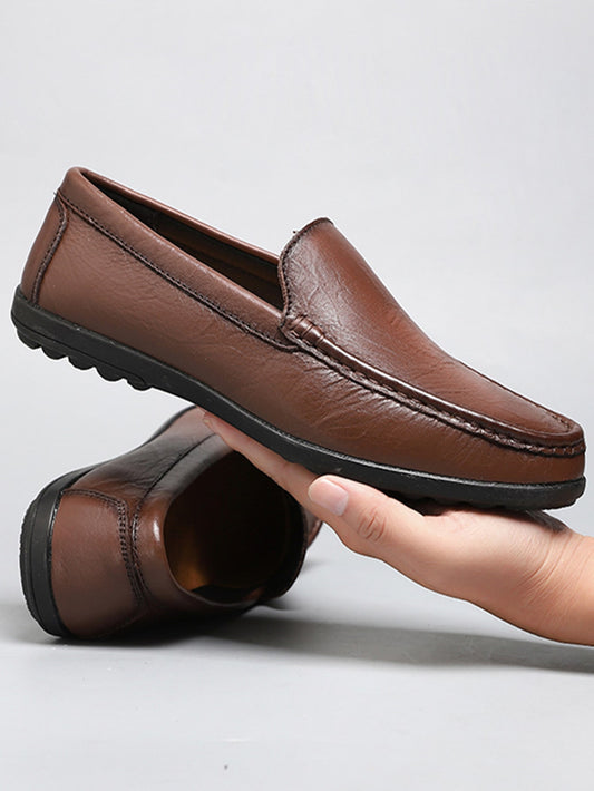 Men Stitch Detail Slip On Loafers, Leisure Brown Casual Loafers