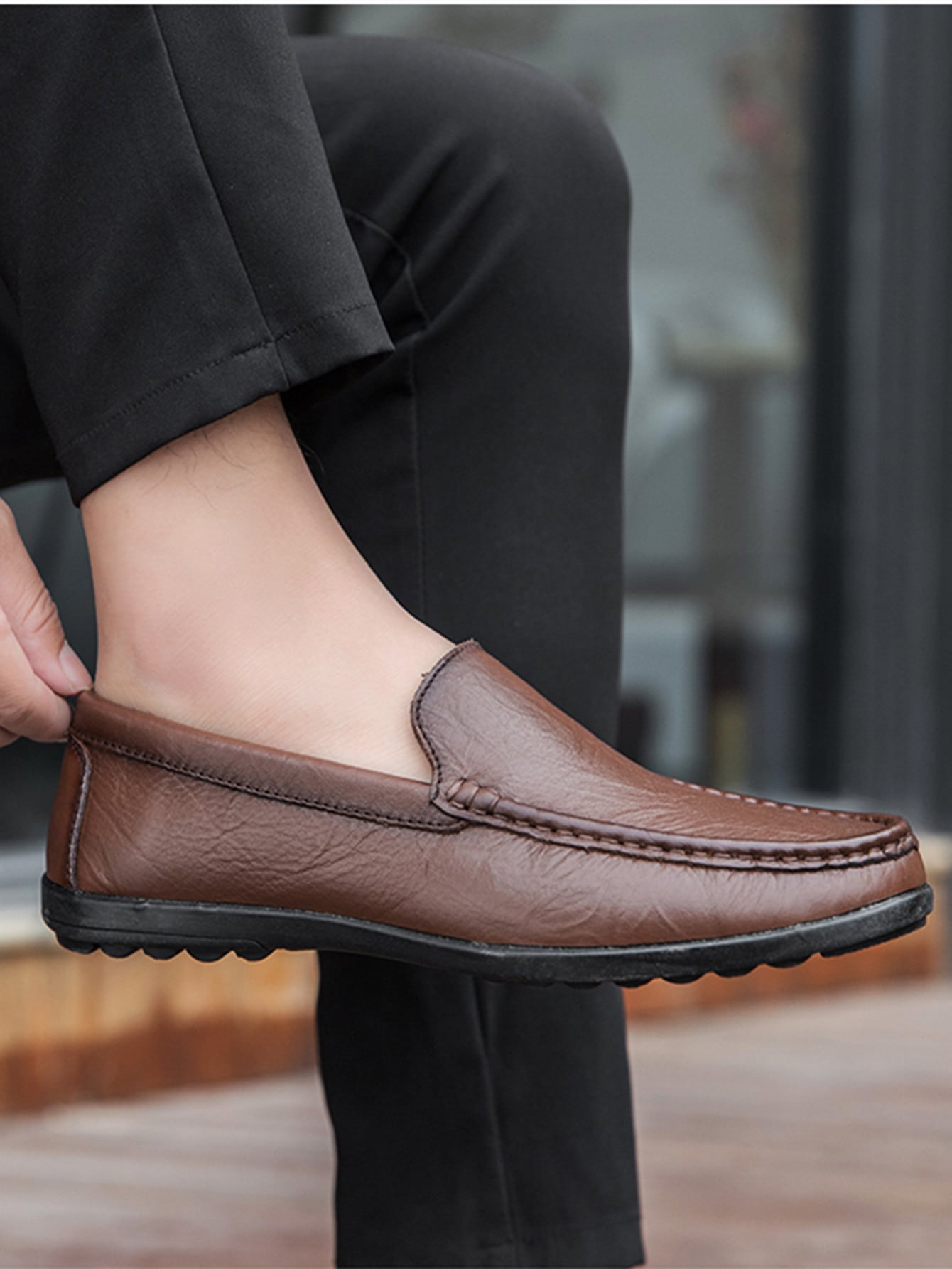 Men Stitch Detail Slip On Loafers, Leisure Brown Casual Loafers