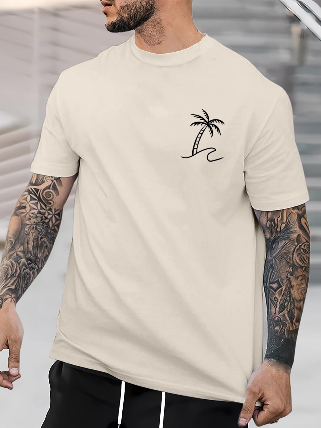 Manfinity Homme Men's Coconut Tree Print Short Sleeve Casual Summer T-Shirt