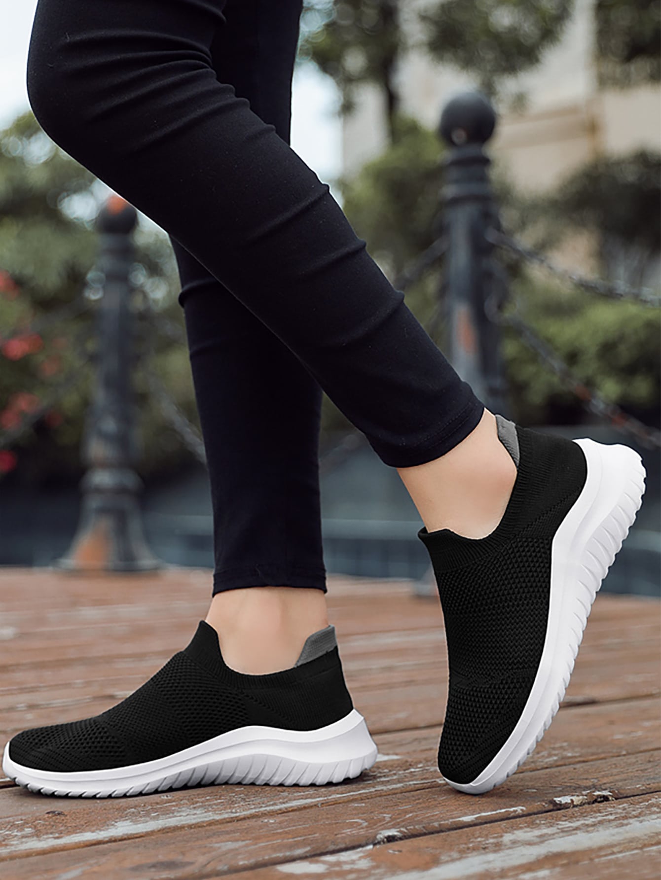 Men Ribbed Slip On Sneakers, Sport Outdoor Fabric Running Shoes