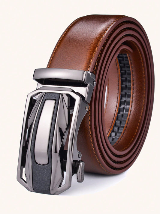 1pc Men's Ratchet Leather Belt, Large Size Casual Automatic Buckle Belt For Men