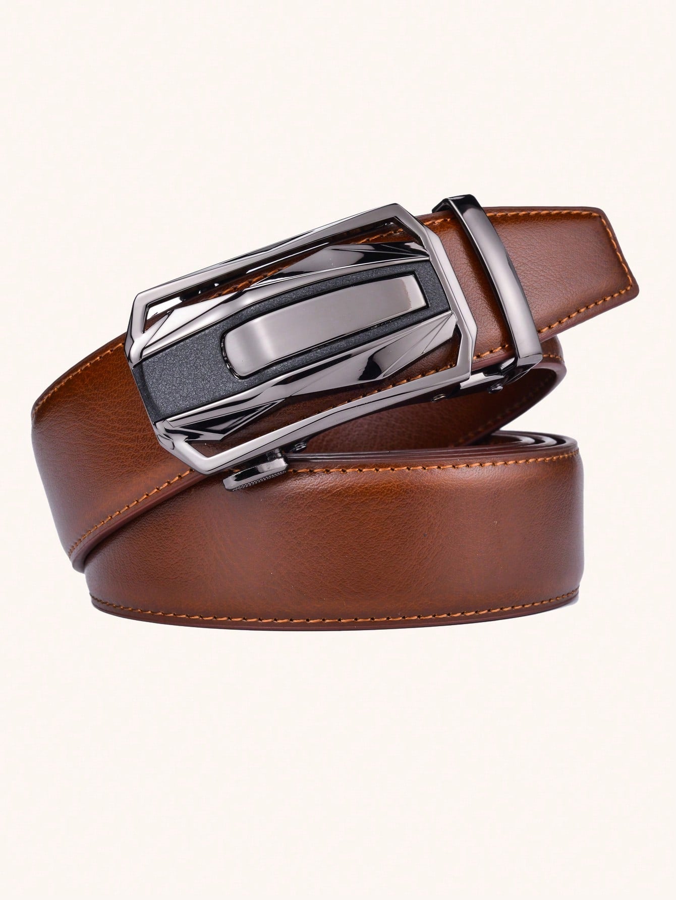 1pc Men's Ratchet Leather Belt, Large Size Casual Automatic Buckle Belt For Men