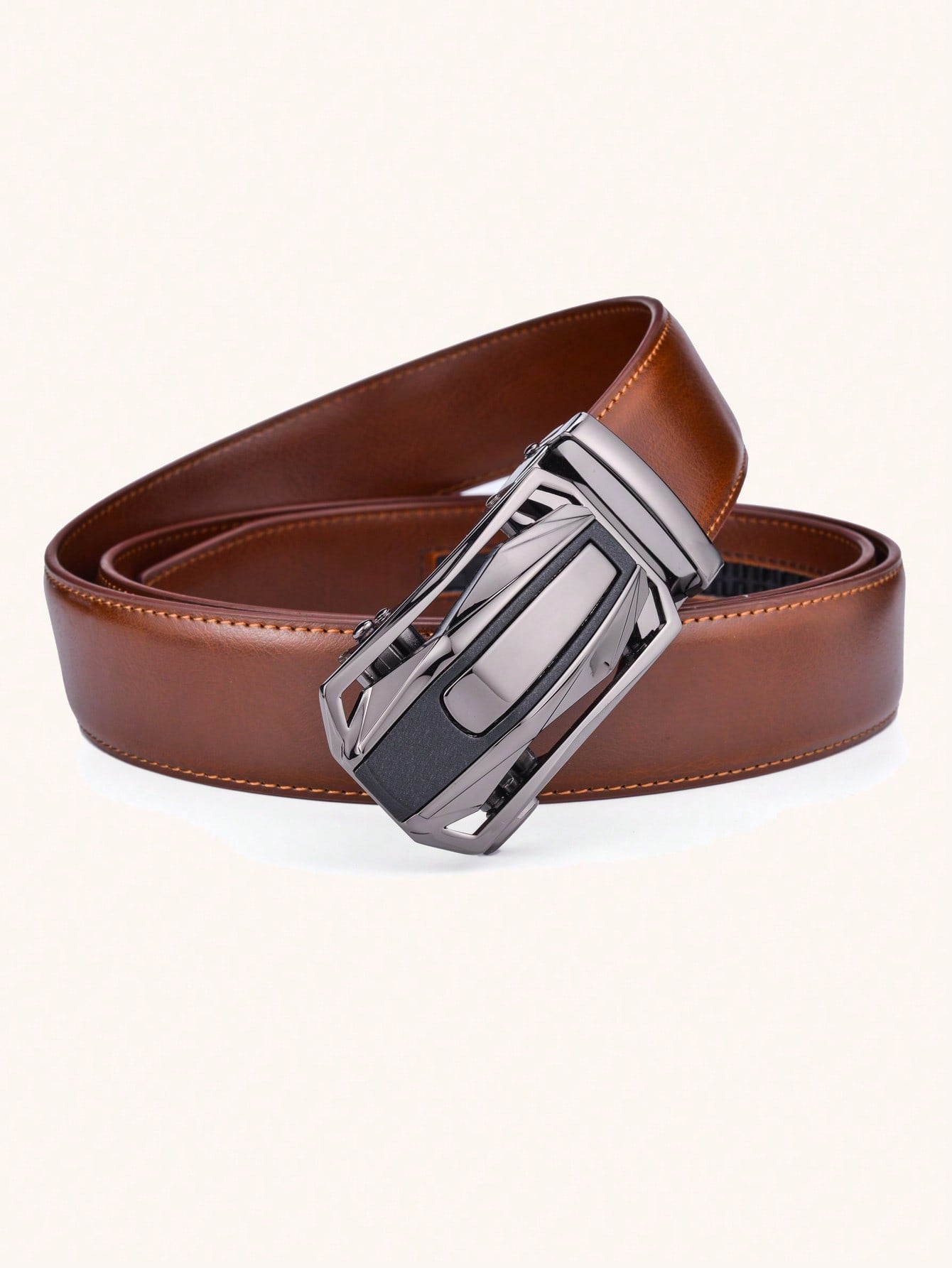 1pc Men's Ratchet Leather Belt, Large Size Casual Automatic Buckle Belt For Men