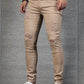 Manfinity LEGND Men Cotton Ripped Frayed Skinny Jeans Slim Fit Long Jean Cargo Plain Black Urban Fashion Friends