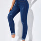 EZwear High-Waisted Button-Embellished Skinny Stretch Distressed Y2K Jeans