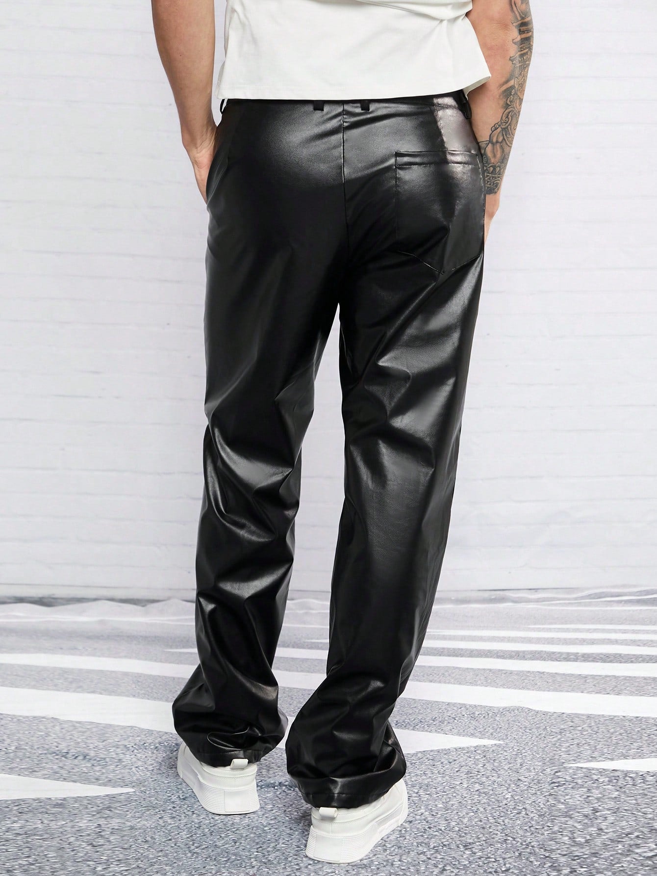 Manfinity NiteLyfe Men Slant Pocket PU Leather Pants, Fashion Slacks Pants, For Going Out, Husband, Boyfriend Gifts