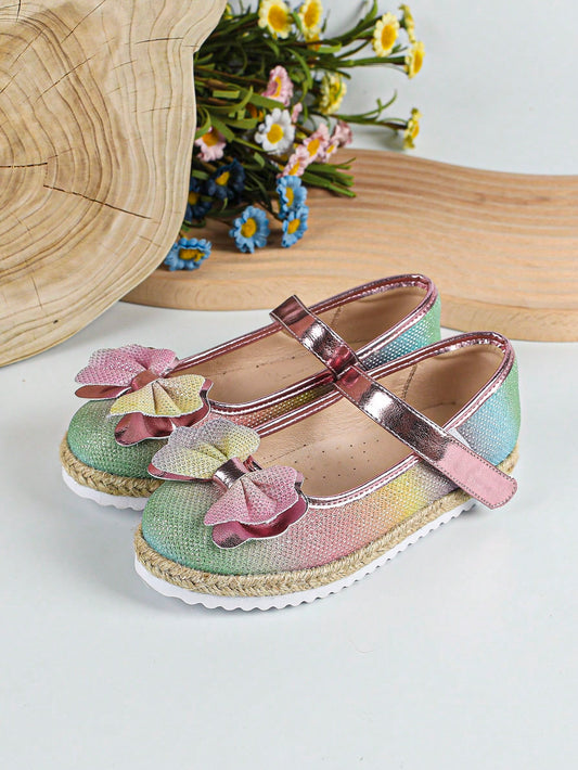 Girls Ombre Bow Decor Espadrille Mary Jane Flats For Outdoor