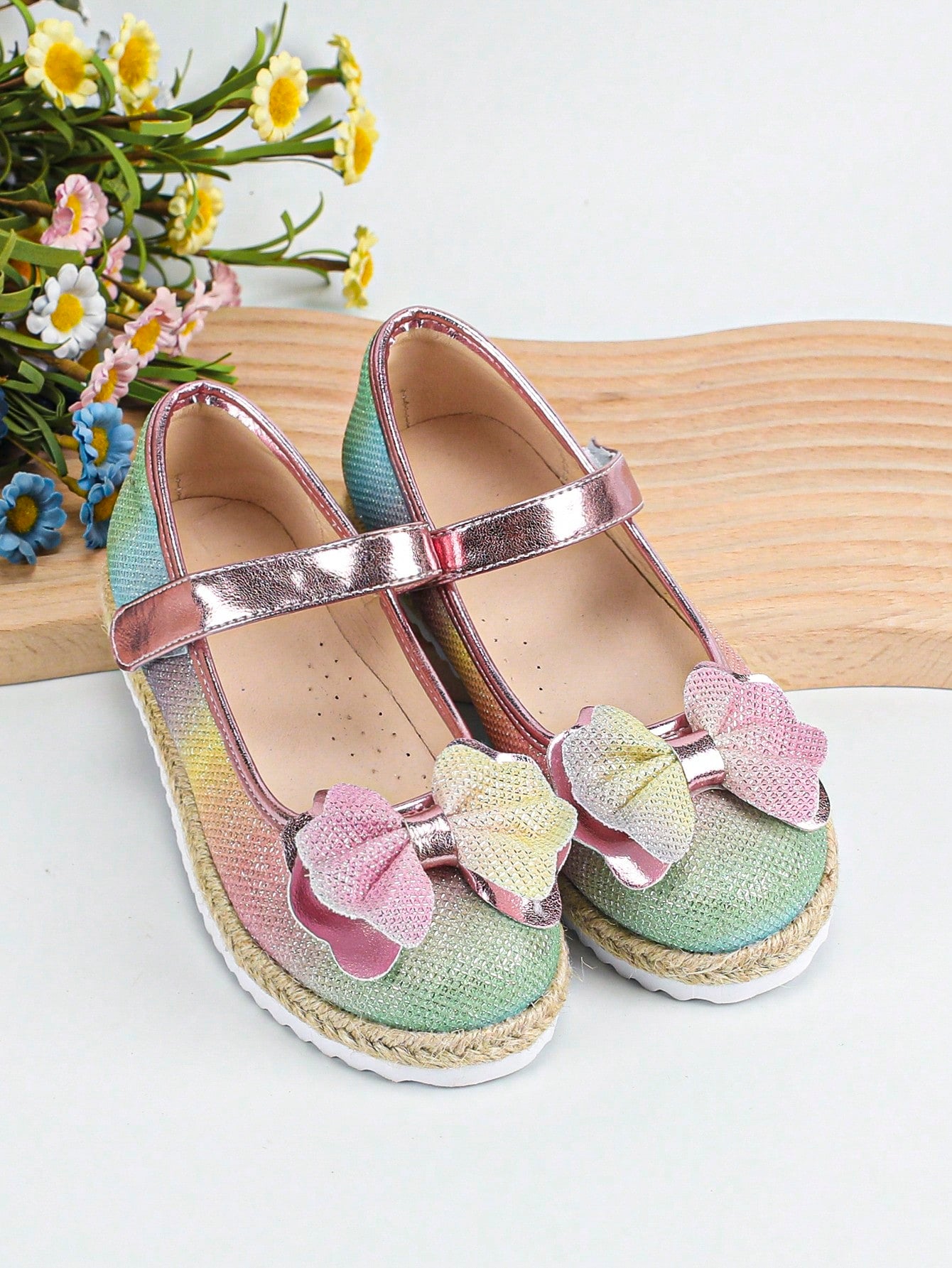 Girls Ombre Bow Decor Espadrille Mary Jane Flats For Outdoor