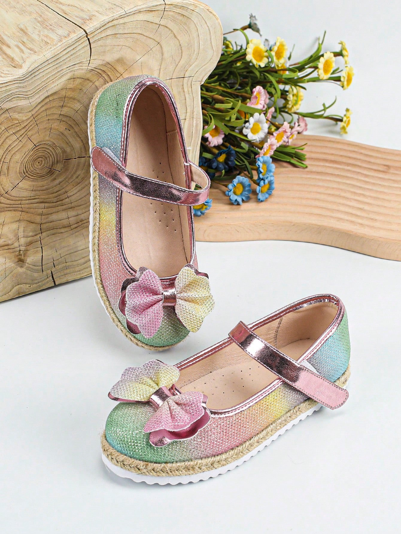 Girls Ombre Bow Decor Espadrille Mary Jane Flats For Outdoor