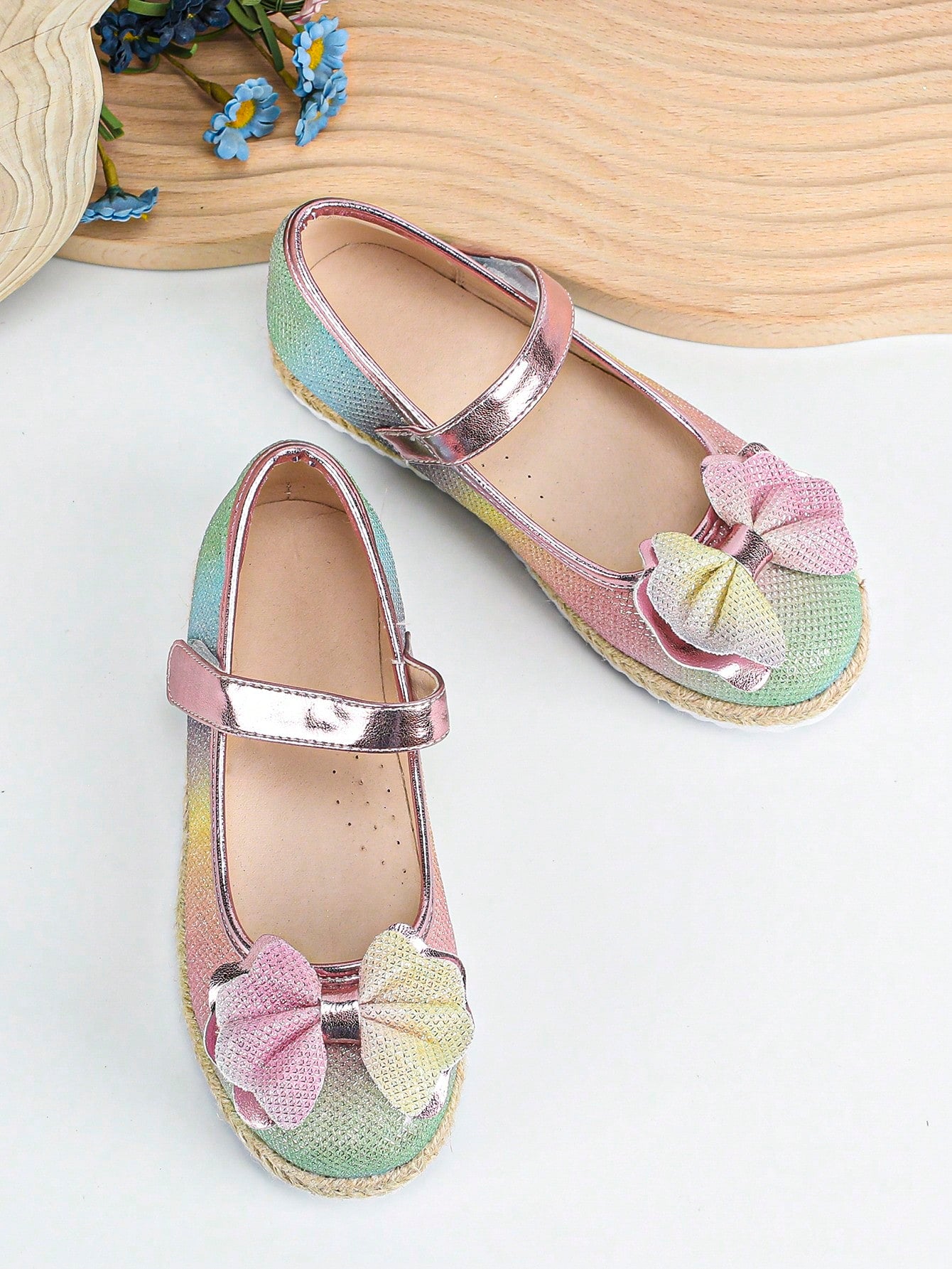 Girls Ombre Bow Decor Espadrille Mary Jane Flats For Outdoor