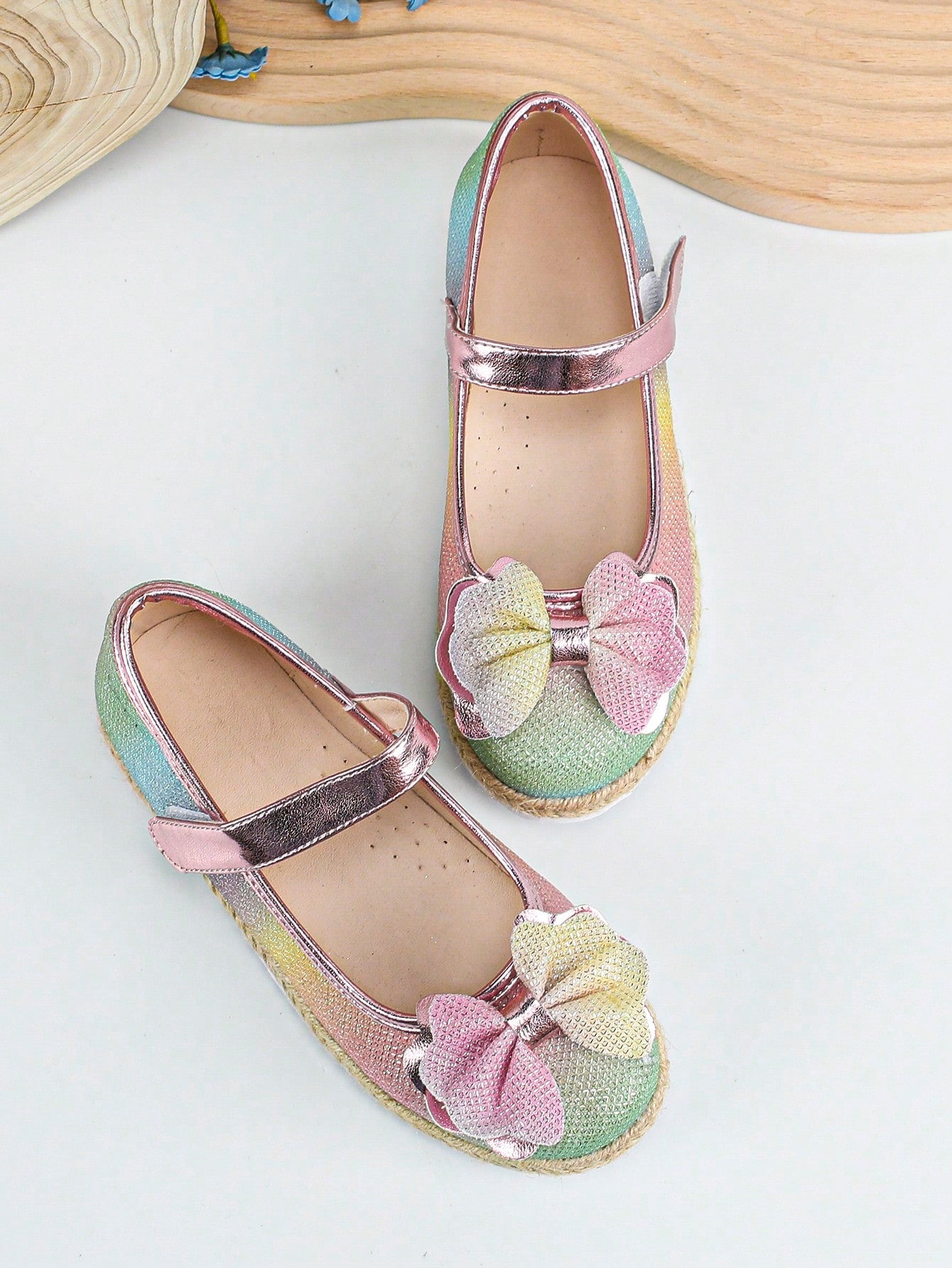 Girls Ombre Bow Decor Espadrille Mary Jane Flats For Outdoor