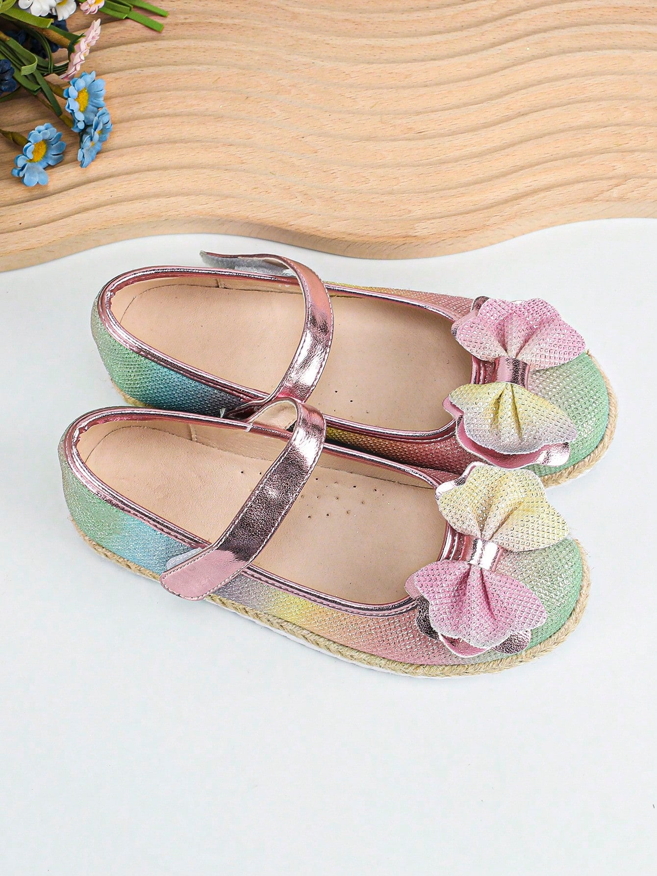 Girls Ombre Bow Decor Espadrille Mary Jane Flats For Outdoor