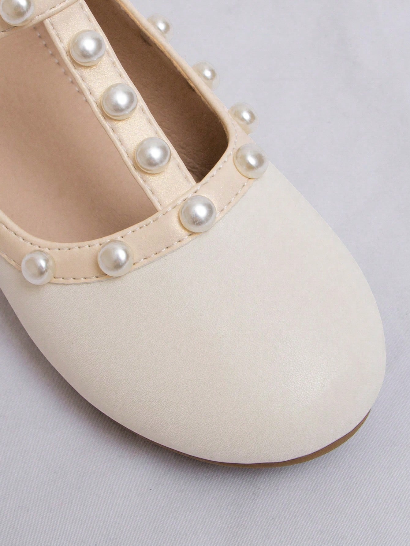 Girls Faux Pearl Decor T-strap Fashionable Mary Jane Flats For Outdoor