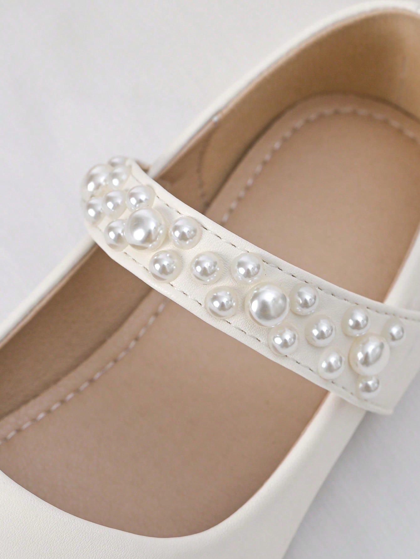 Girls Faux Pearl Decor Mary Jane Flats For Wedding Party