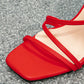 Women Multi Strap Chunky Heeled Sandals, Funky Red Ankle Strap Sandals