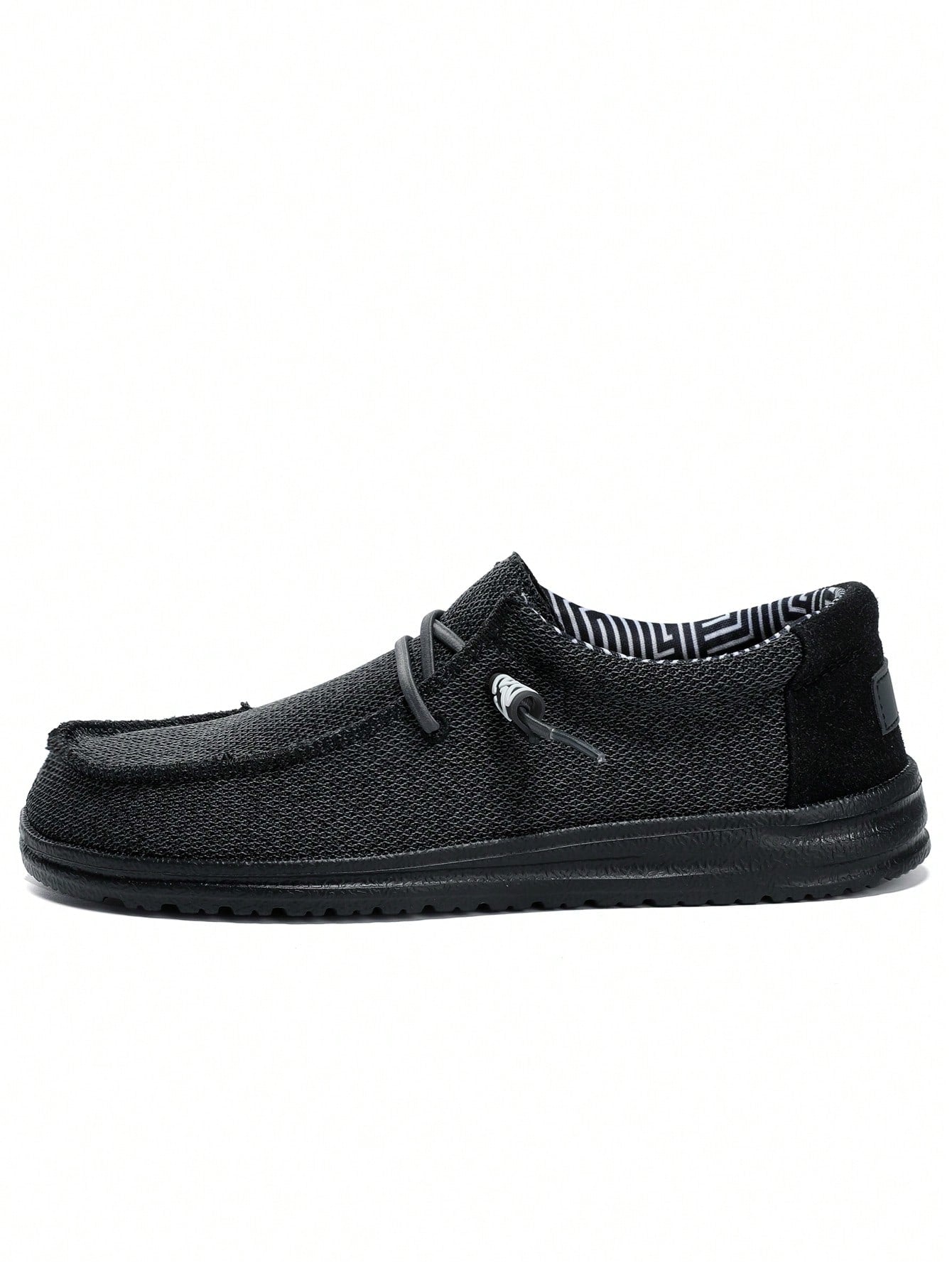 Men Minimalist Lace Up Design Loafers, Leisure Black Fabric Boat Shoes