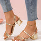 Women Metallic Chunky Heeled Sandals, Glamorous Gold Slingback Sandals