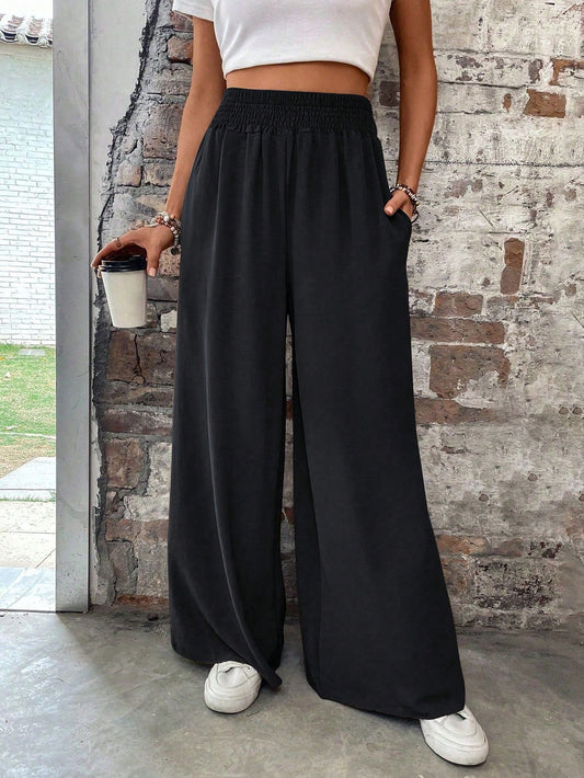 MOOSTA Elastic Waist Wide Leg Pants