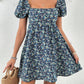 WYWH Ditsy Floral Print Square Neck Puff Sleeve Dress