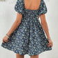 WYWH Ditsy Floral Print Square Neck Puff Sleeve Dress