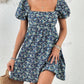 WYWH Ditsy Floral Print Square Neck Puff Sleeve Dress