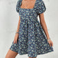 WYWH Ditsy Floral Print Square Neck Puff Sleeve Dress